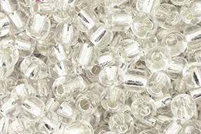 Saatperlen, rund, Transparent mit Silberfolieneinzug, 15gr, 6/0, 4mm
