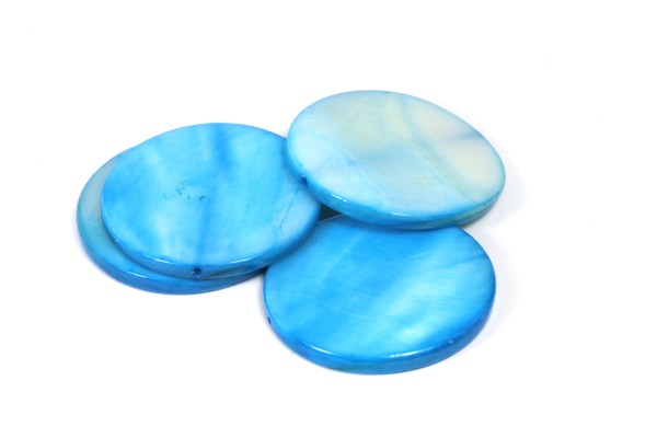 Muschelperlen, Scheiben, Aqua, 30mm