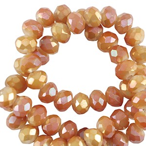 Glasschliffperlen, Rondelle, Shiny Orange-Pearl Shine coating, 6x4mm