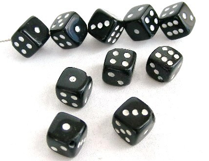 Würfelperlen, Schwarz, diagonal gebohrt, 8x8mm