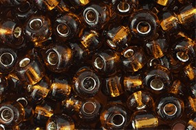 Rocailles, rund, Cognac Brown mit Silberfolieneinzug, 15gr., 12/0, 2mm