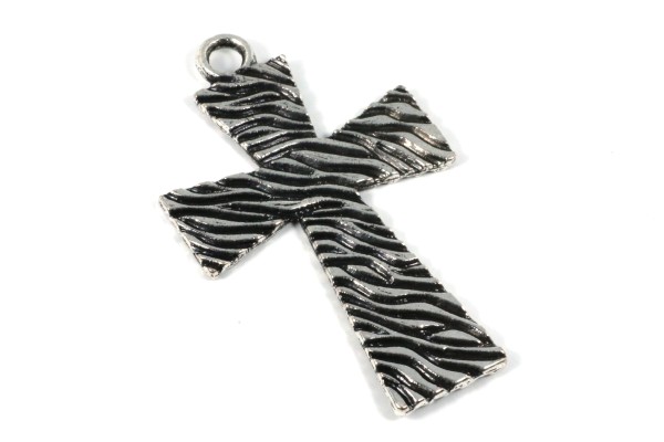 Anhänger, Kreuz, Verzierung, Antik Silberfarben, 44x27mm