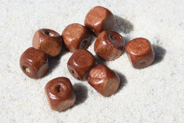Holzperlen, Würfel, Braun, 6x6mm