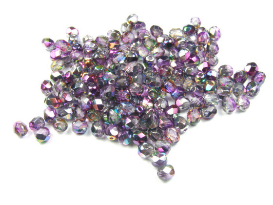 Glasschliffperlen, tschechisch, Rainbow Volcano, 4mm, 50 Stück