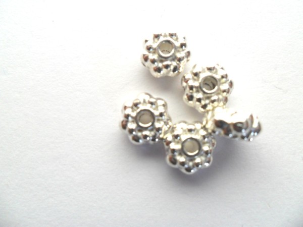 Metallperlen, Rondell mit Verzierung, Silberfarben, 8x4mm