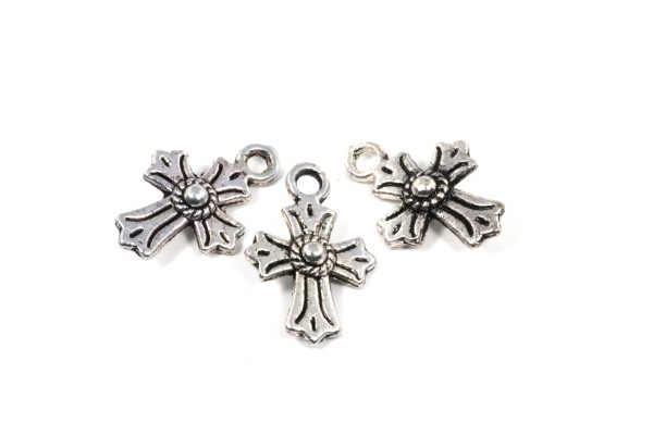 Anhänger, Kreuz, Antik Silberfarben, 17x11mm