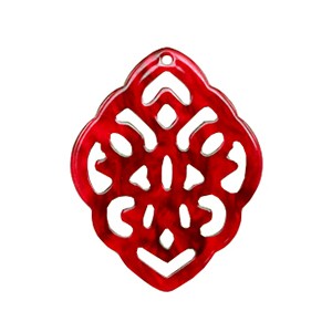 Resin Anhänger Barock Rhombus Kirschrot (Cherry Red), 42 x 32 mm