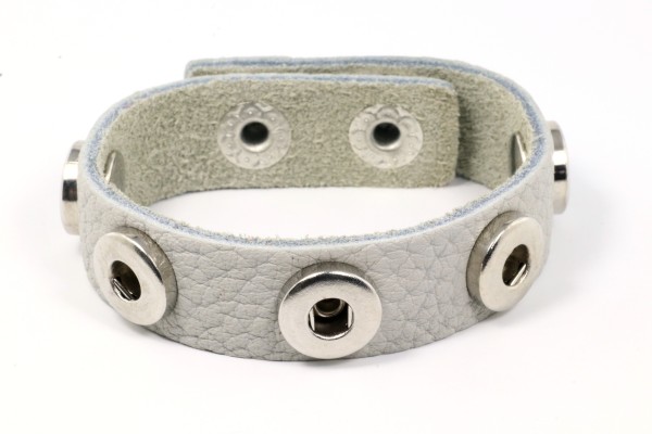 Lederarmband für 5 Mini Druckknöpfe, weich, Hellgrau, 16-18cm