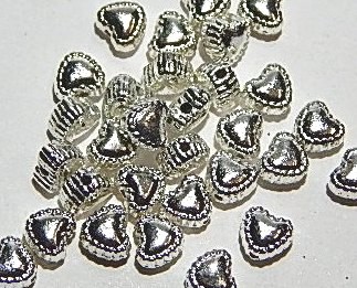 Metallperlen, Herzen, Silberfarben, 6x4mm