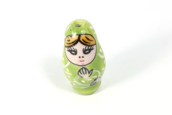 Porzellanperlen, Matroschka, Grün, 26x15mm