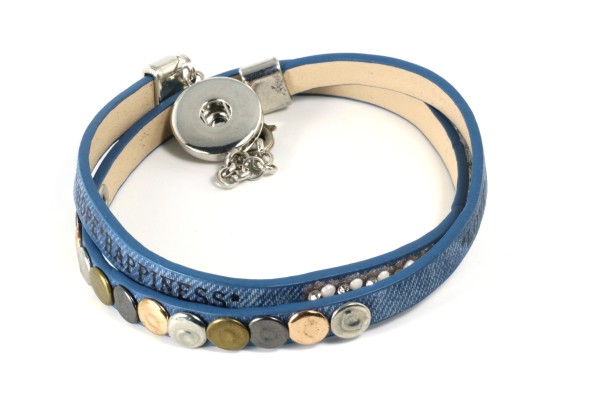 Wickelarmband für 1 Druckknopf, Blau, 55cm