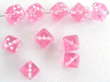 Würfelperlen, transparent, Rosa, diagonal gebohrt, 8x8mm