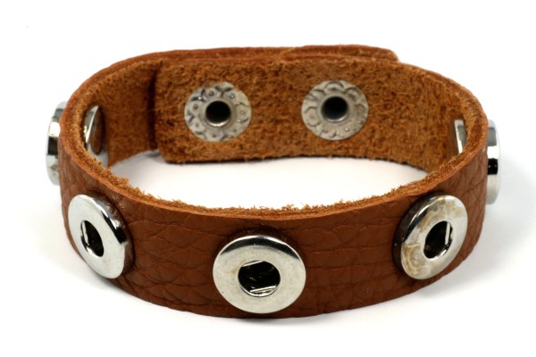 Lederarmband für 5 Mini Druckknöpfe, weich, Braun, 16-18cm