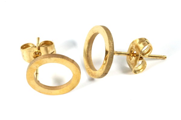 Ohrstecker, Edelstahl, Goldfarben, Kreis, 10mm