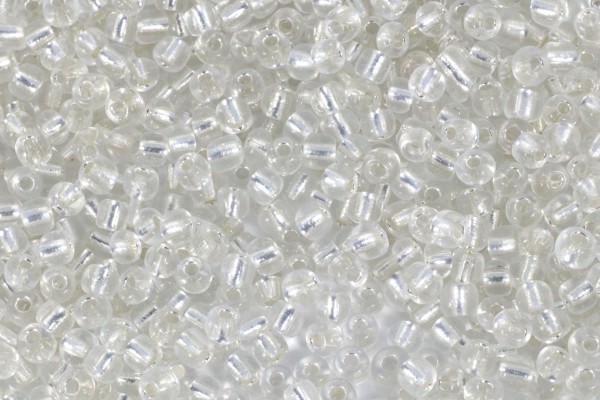 Rocailles, rund, Transparent mit Silberfolieneinzug, 15gr, 6/0, 4mm