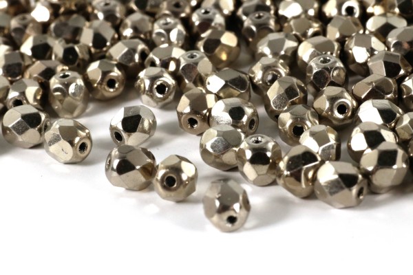 Böhmische Glasschliffperlen, Jet Argentic Full, 4mm, 50 Stück