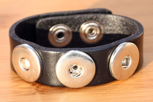 Lederarmband für 3 Druckknöpfe, Schwarz, 220x19x3mm