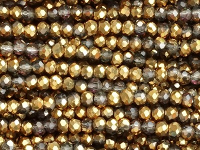 Schliffperlen, Rondell, Dunkelblau/Goldfarben, 1.7x2.5mm, ca. 175 Perlen pro Strang