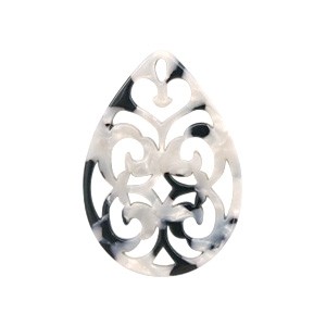 Anhänger aus Resin, Tropfen, Barock, Schwarz-Weiß, 38x27mm