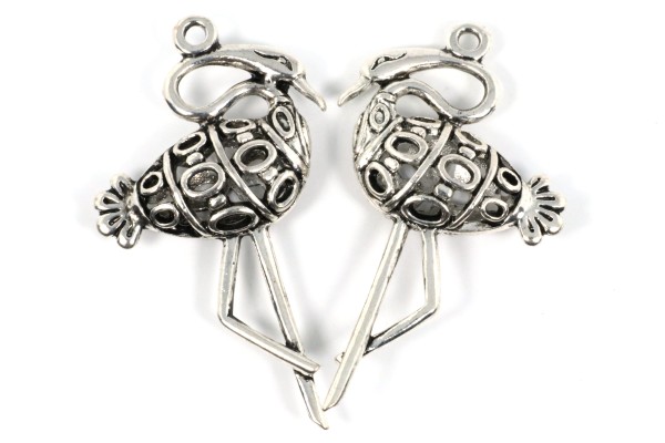 Anhänger, Flamingo, filigran, Antik Silberfarben, 47x28x8mm