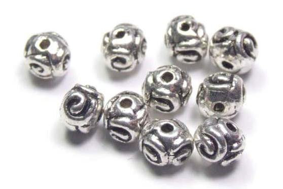 Metallperlen mit Schneckenmuster, versilbert, 5mm