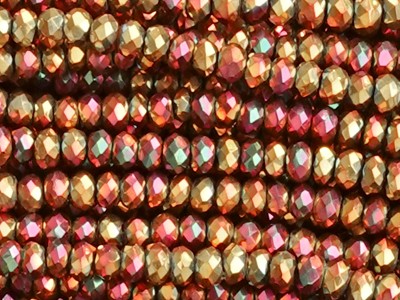 Facettperlen, Rondelle, Goldfarben/Bunt Farbmix, 1.7x2.5mm, ca. 175 Stück per Strang