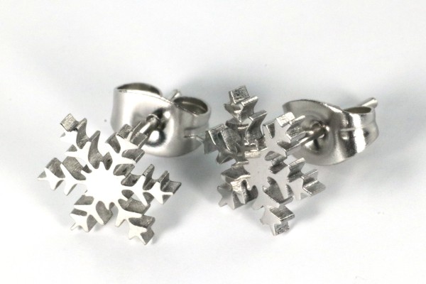 Ohrstecker, Edelstahl, Schneeflocken, 10mm