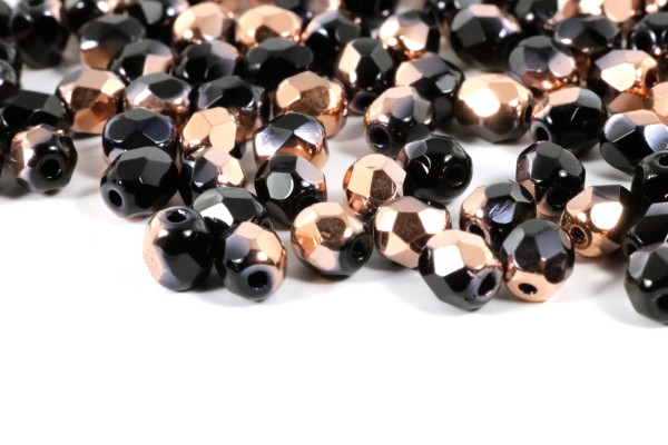 Glasschliffperlen, feuerpoliert, Jet Capri Gold, 4mm, 50 Stück