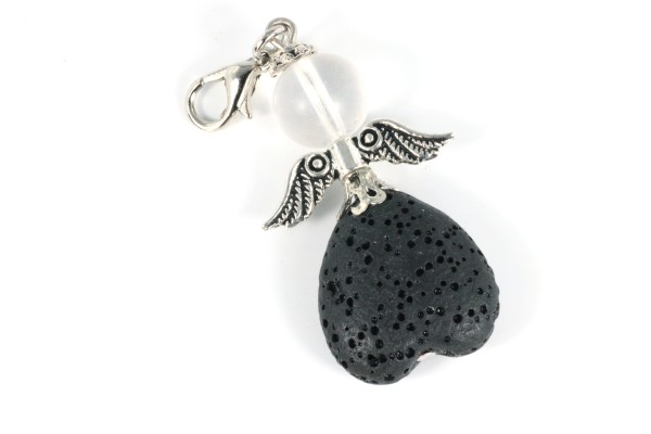 Perlenengel mit schwarzer Lavaperle & matter Weißglasperle