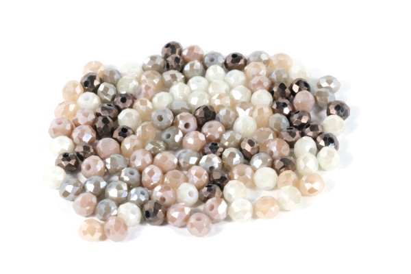 Glasschliffperlen, Rondelle, Braun/Creme-Töne, 122 Stück