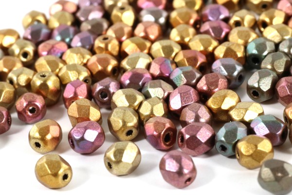 Böhmische Schliffperlen, feuerpoliert, Purple Iris Gold, 4mm, 50 Stück