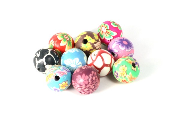 Fimo-Ton Perlen, Bunt, gemustert, 10mm