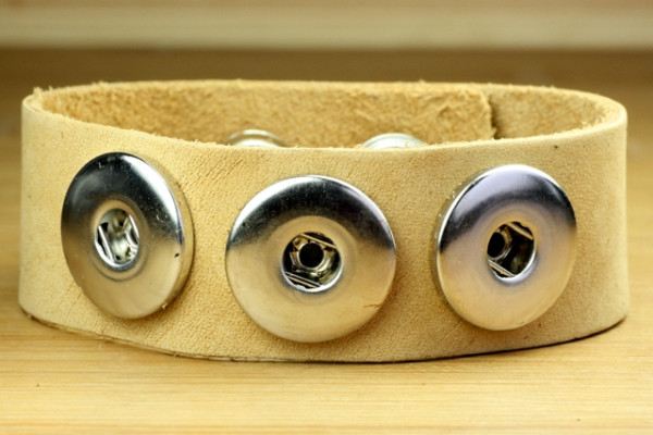 Lederarmband für 3 Druckknöpfe, weich, Sand/Hellbraun, 24cm