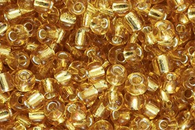 Rocailles, rund, Light Yellow Goldfarben mit Silberfolieneinzug, 15gr, 6/0, 4mm