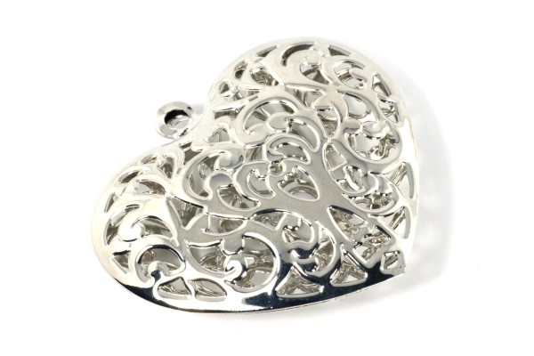 Anhänger, Herz, filigran, Silberfarben, 56x53mm