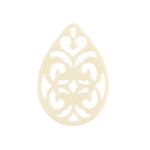 Schmuckanhänger aus Kunstharz, Barock, Tropfen, Creme, 38x26mm