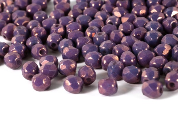 Glasschliffperlen, Chalk White Lila Vega Luster, 4mm, 50 Stück