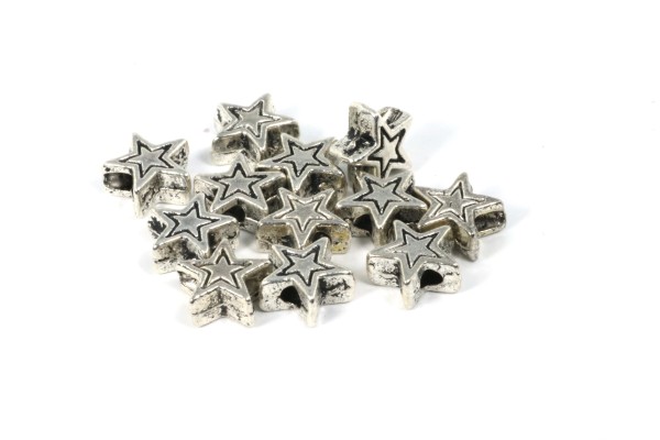 Metallperlen, Sternchen, Silberfarben, teils geschwärzt, 6.2mm