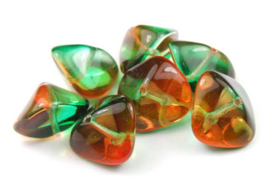 Böhmische Perlen, Nuggets, Dschungelgrün/Orange, 15x11mm