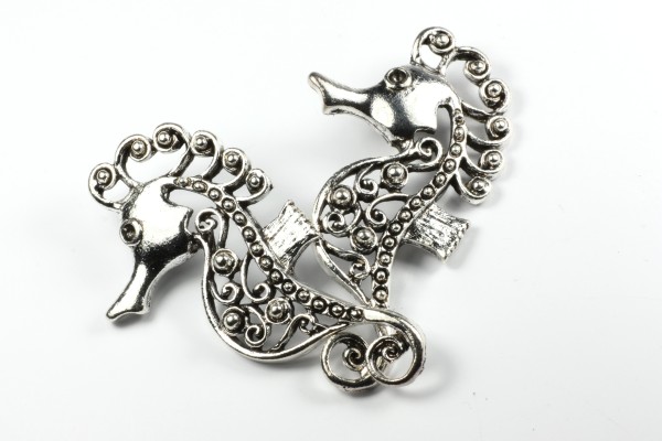 Anhänger, Seepferdechen, filigran, Silberfarben, 27x51mm