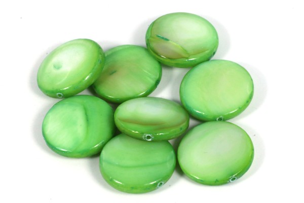 Muschelperlen, Scheiben, Grün, 14mm
