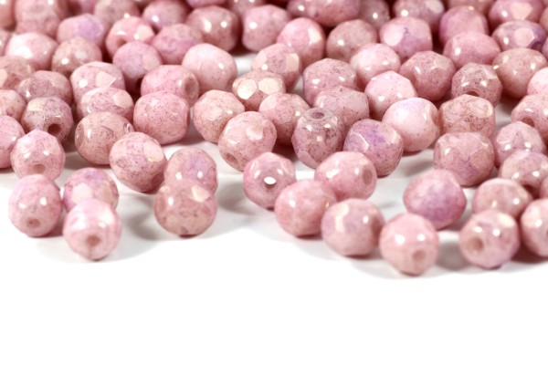 Schliffperlen, böhmisch, Chalk White Lila Luster, 4mm, 50 Stück