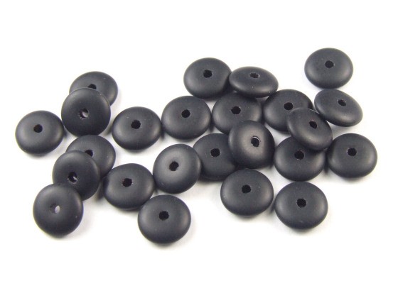 Böhmische Glasperlen, Linsen, Schwarz, matt, 6mm