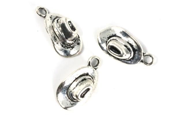 Anhänger, Cowboy Hut, 3D, Antik Silberfarben, 16x8mm