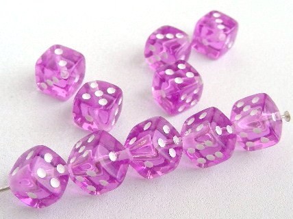 Würfelperlen, transparent, Lila, diagonal gebohrt, 8x8mm