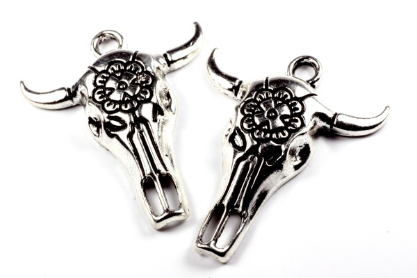 Anhänger, Bullen Kopf, Silberfarben, 32x26mm