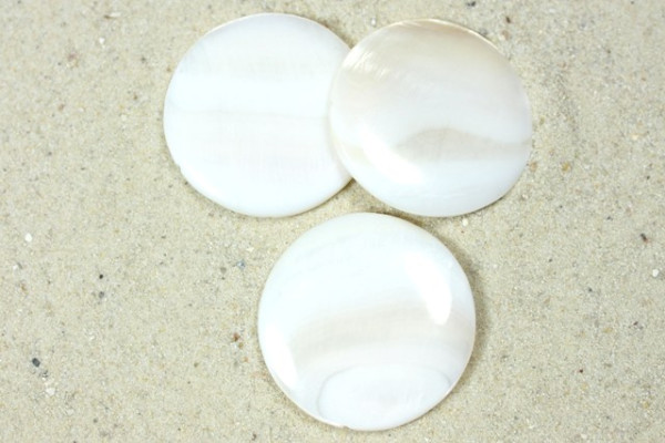 Muschelperlen, Scheiben, Weiß, 30mm