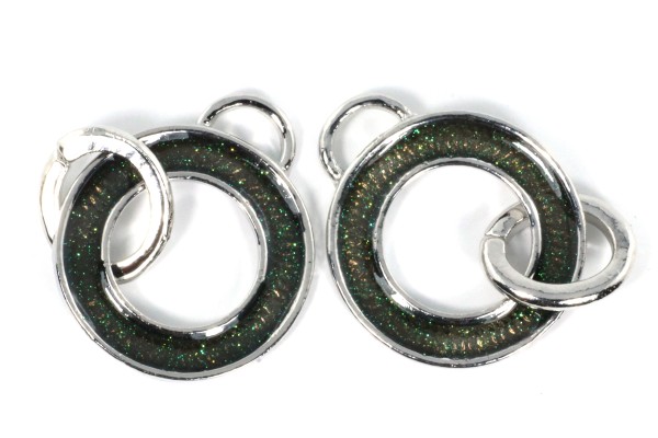 Anhänger, Verbindungssteil, Ring mit Epoxy und Glitzereffekt, 36x25mm