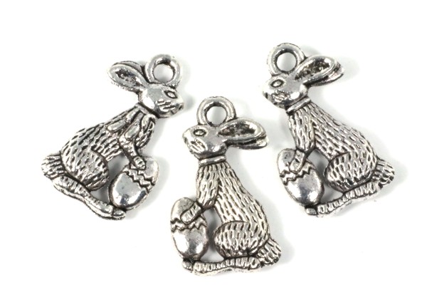Anhänger, Hase mit Ei, Antik Silberfarben, 18x10mm