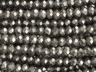 Glasperlen, facettiert, Rondelle, Dunkelgrau, 1.7x2.5mm, ca. 175 Stück per Strang